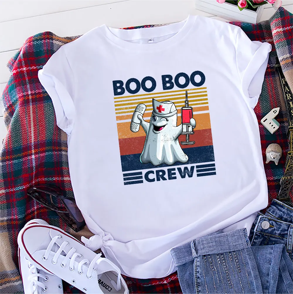 

Boo Crew T Shirt Women Plus Size Printed TShirt O Neck Short Sleeve Tees Casual Summer Top