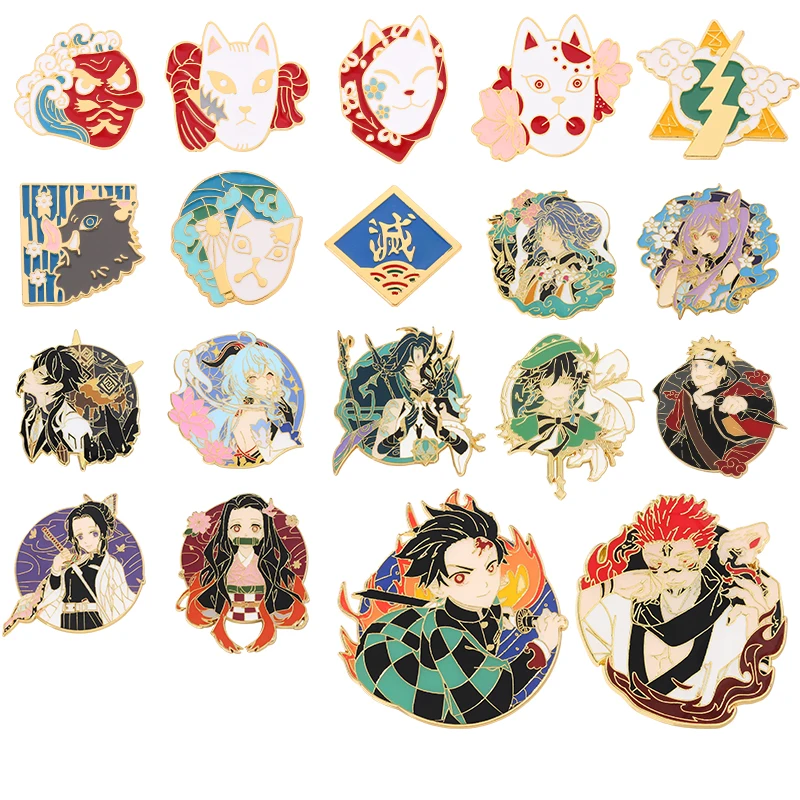 

Anime Genshin Impact Brooch Demon Slayer Jujutsu Kaisen Pin Badge Cartoon Character Tanjirou Nezuko Brooch Manga Jewelry Gift