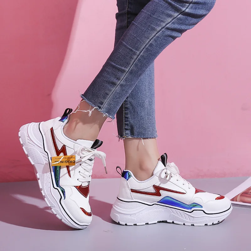 Women Dorky Dad Sneakers Platform 4.5CM Pink White Round Toe Chunky | Обувь