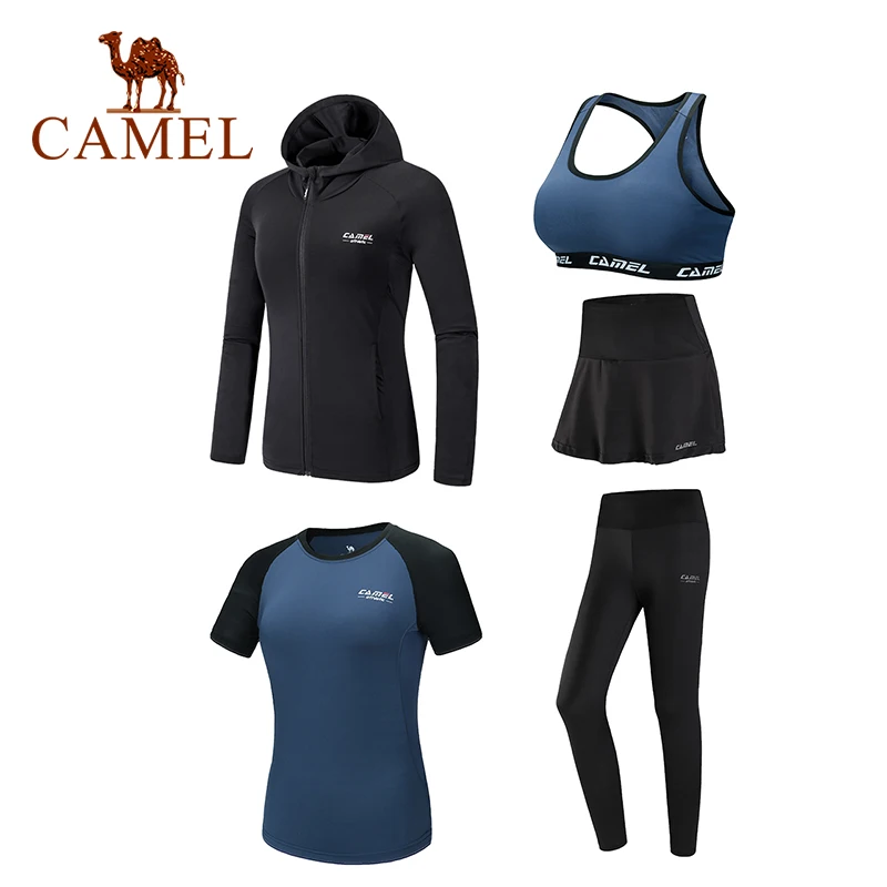 CAMEL, спортивные костюмы, спортивный костюм, 5 шт., для женщин, зимние, для бега, быстросохнущие, с длинным рукавом, для фитнеса, тенниса, юбки, леггинсы, для тренировок - Цвет: 106 Blue 5pcs
