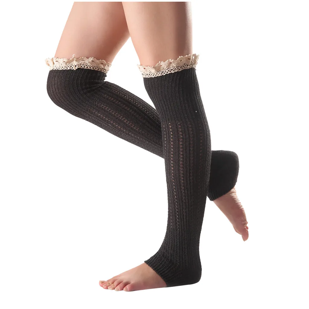 Женские кружевные теплые гольфы зимние вязанные носки с дырочками одноцветные