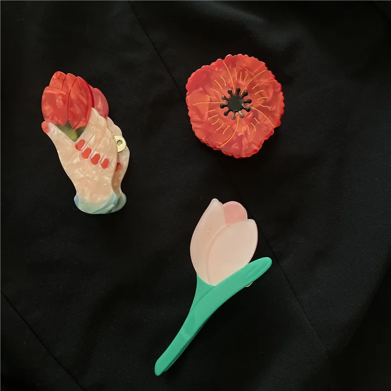 

Minar Funny Cute Multiple Arcylic Hair Claws for Women Girls Rainbow Flower Hand Tulip Shark Hairclip Korean Hair Accessories