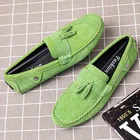 Мокасины мужские из натуральной кожи, деловые туфли, повседневная обувь, плоская подошва, деловые лоферы, зеленые оранжевые