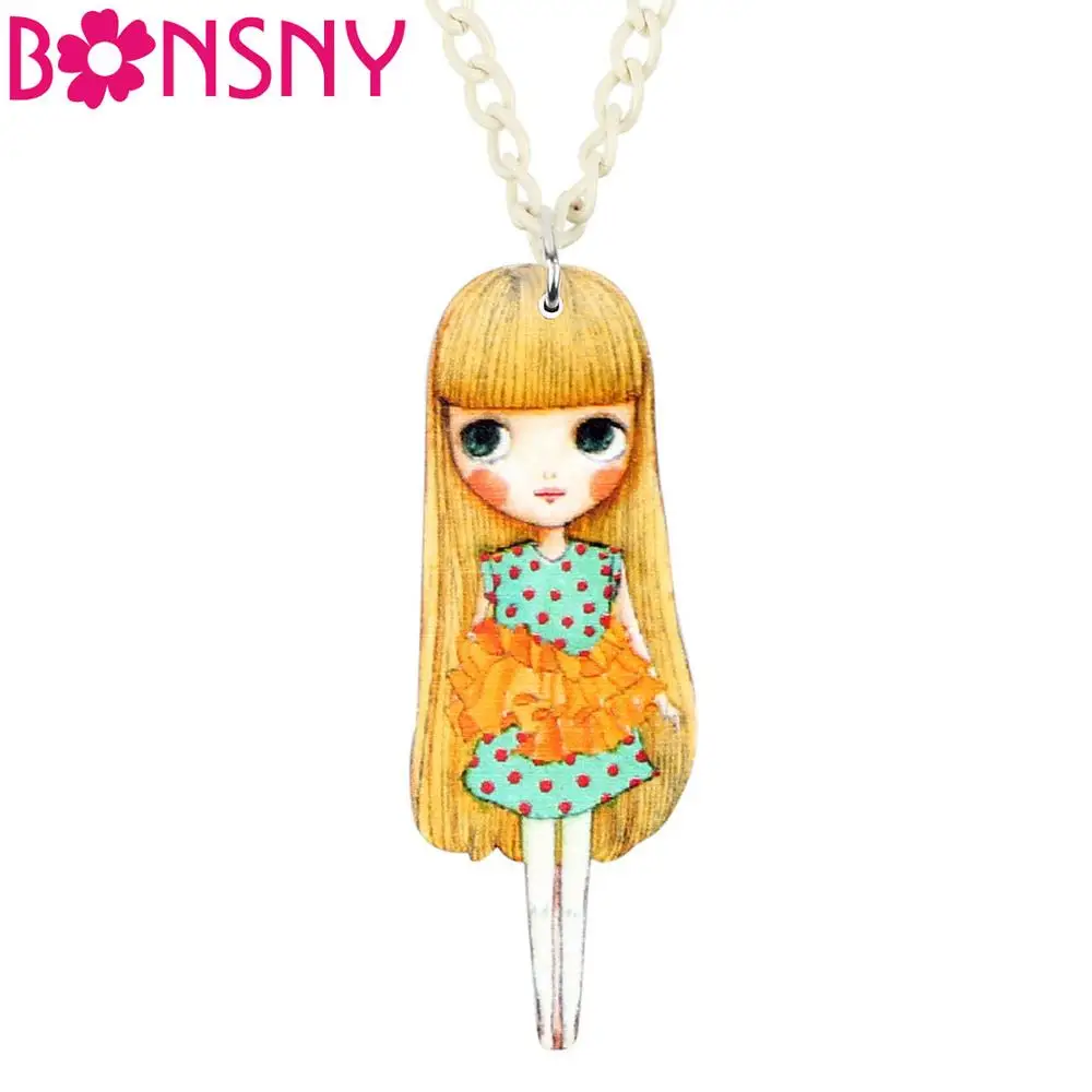 Bonsny акриловая Милая Золотая длинная юбка кукла девочка ожерелье кулон цепочка