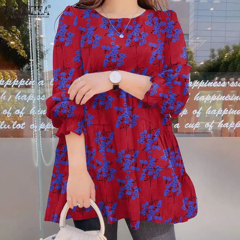 

Женская богемная блузка с принтом, Женская шикарная рубашка для вечеринки, элегантные топы большого размера с пышными рукавами ZANZEA 2021, Осен...
