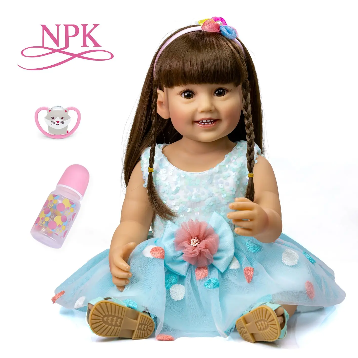 Силиконовая кукла реборн NPK 55 см на весь рост модная Кукла синяя юбка