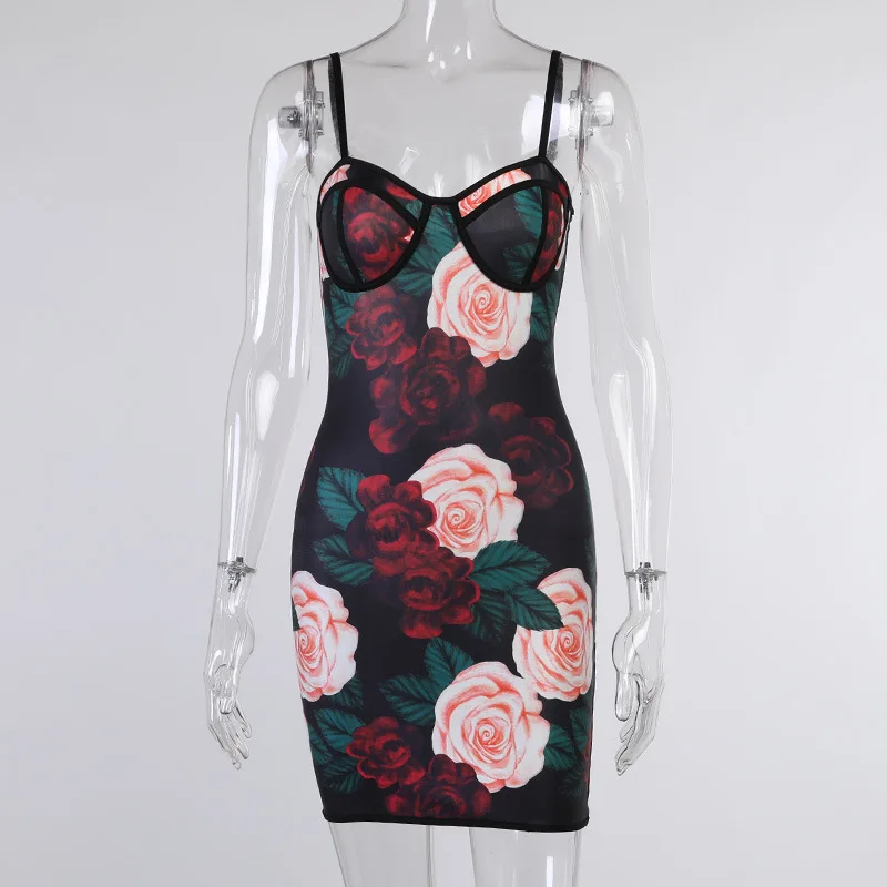 

Gwirpte Fashion Floral Print Women Mini Dresses 2021 Sleeveless Slash Neck Sexy Party Club Dress Summer Holiday Dress Bodycon