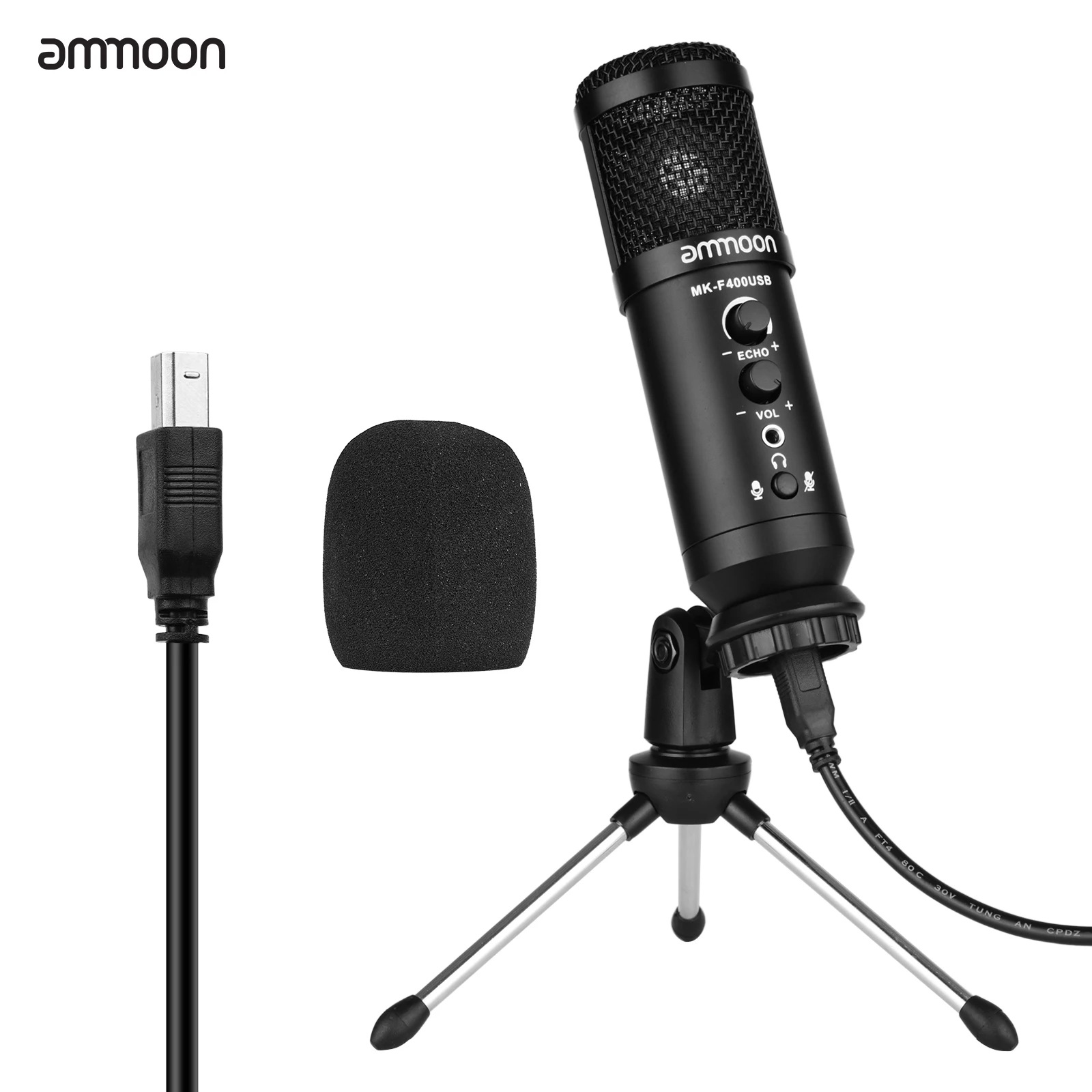 

Конденсаторный микрофон ammoon, USB-микрофон для компьютера, настольный металлический мини-штатив, подставка, ветрозащитный USB-кабель для запис...