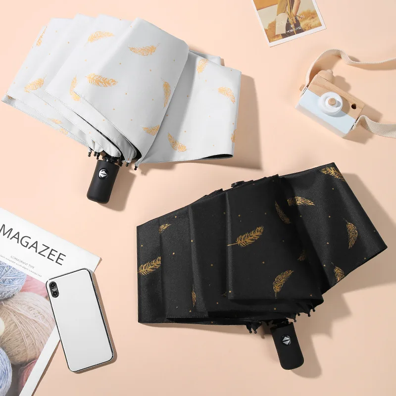 

Fully Automatic Umbrella Sunscreen Anti-UV Sun Umbrella Three-fold Feather Rain Umbrella Folding Umbrella Sunshade