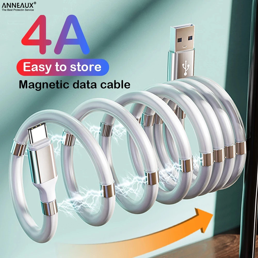 Магнитный зарядный кабель 4A Magic Wire для iPhone 12 11 Pro Max iPad быстрая зарядка USB Xiaomi POCO X3 Type