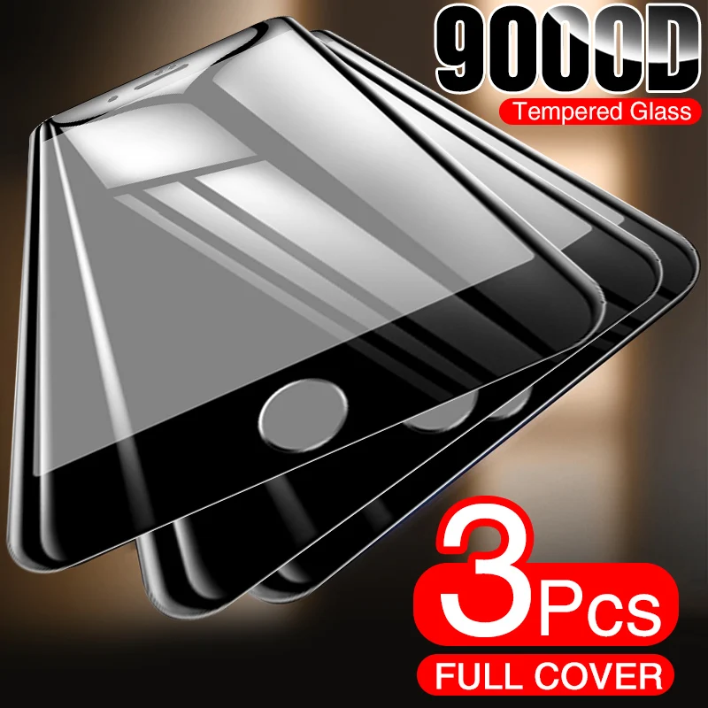 

3PCS Full Cover Protective Glass For iPhone 7 8 6 6s Plus Tempered Glass For iPhone X XR 11 Pro Max Screen Protector Curved Edge