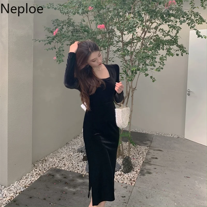 Винтажное платье Neploe для женщин бархатное черное 2022 женские платья Шикарное