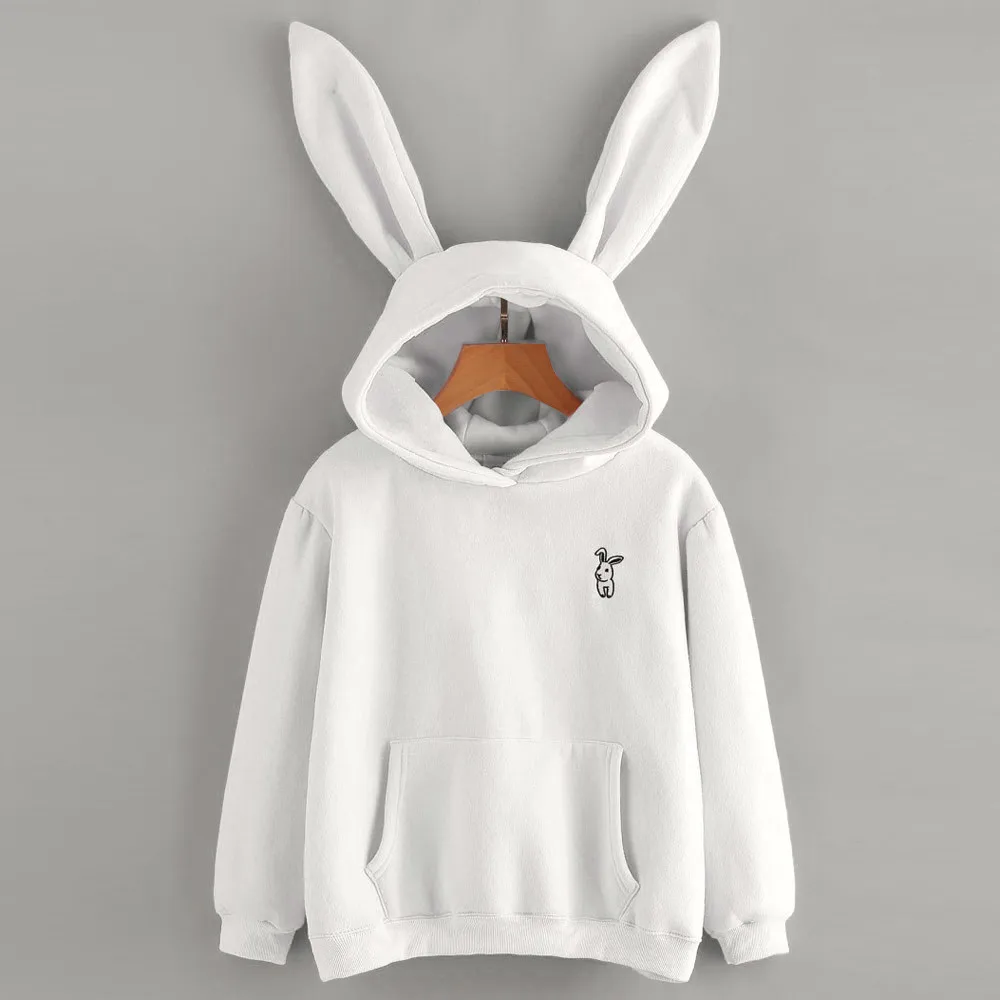

Sweatshirt Women Hoodie Fashion Long Sleeve Embroidery Kawaii Rabbit Ear Pocket Hoodies Pullover Top Blouse Hoody Ladies Gift q5
