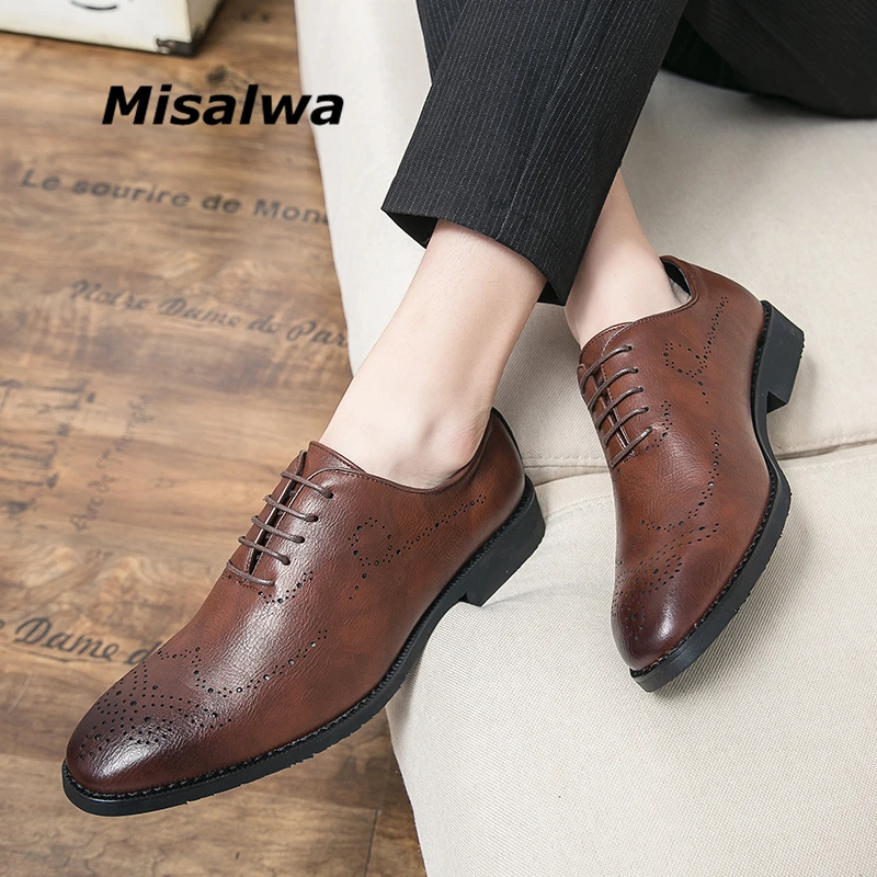 

Misalwa Carved Brogue Men Business Shoes Big Size 38-47 Stylish Elegant Formal Shoes Tide Retro Man Footwear Free Drop Shipping