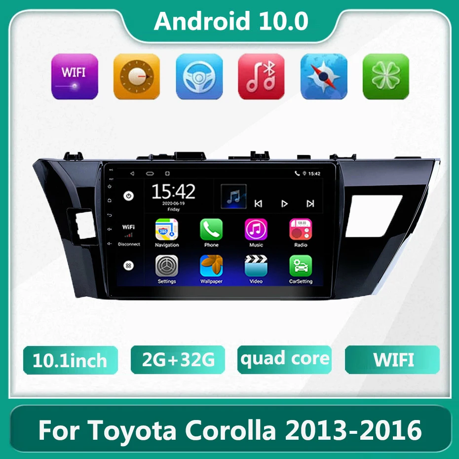 

Автомобильный радиоприемник 2 Din Android 10 для Toyota Corolla 2013 2014 2015 2016 FM GPS-навигация 2 ГБ 16 ГБ Автомобильный HD мультимедийный плеер