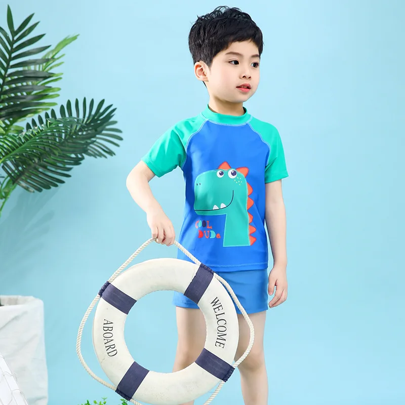 

Boys Summer Swimwear Kids Two-piece Swimsuit Children 2 PCS Clothes set T-shirt& Pants 6-12T Crab Dinosaur Bathing Suit Shorts