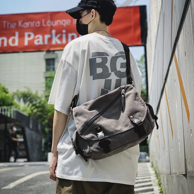 

2021 new large capacity washing Canvas Shoulder Bag chaoku men's commuter messenger bag
