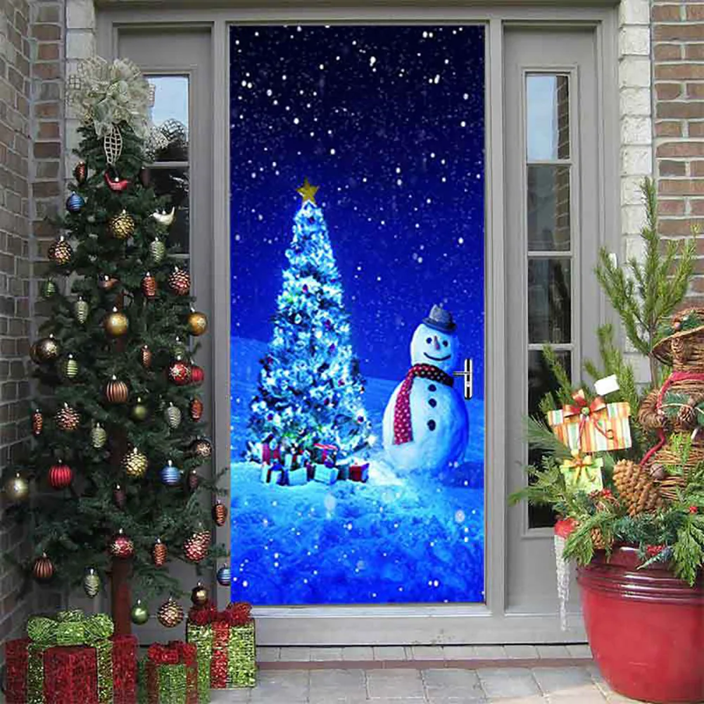 

New Year Christmas Snowman Door Sticker Window Stickers Wall Oranments Merry Christmas Decor For Home Happy New Year 2022