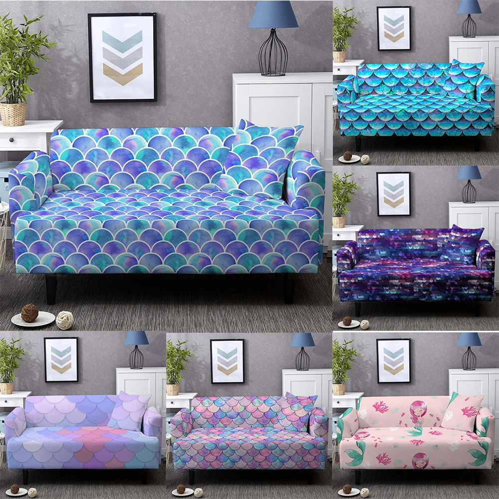 

Mermaid Stretch Sofa Slipcovers Sofa Cover Elastic Couch Cover Sectional Sofa Cover Cute Pattern Sofa Cover 1/2/3/4 Seater