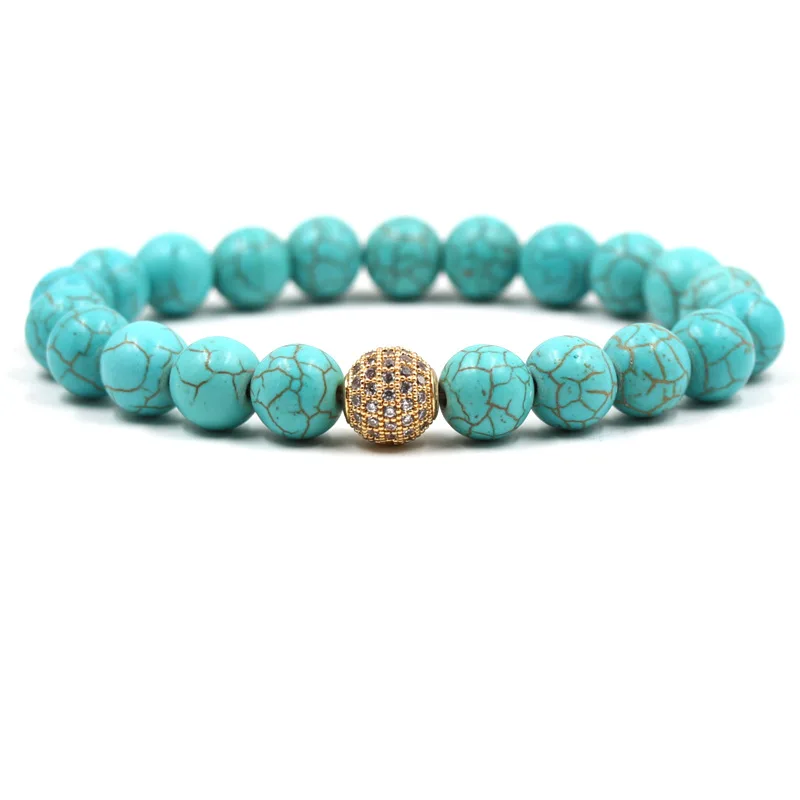 

2019 Fashion Green Stripe Natural Stone Bead Bracelet Bangle Alloy Micro Inset Zircon Statement Jewelry For Woman Bracelet