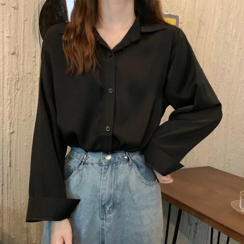 

Women' s Solid Color All-match Shirt Spring Autumn New Temperament Loose And Thin Bottoming Shirt