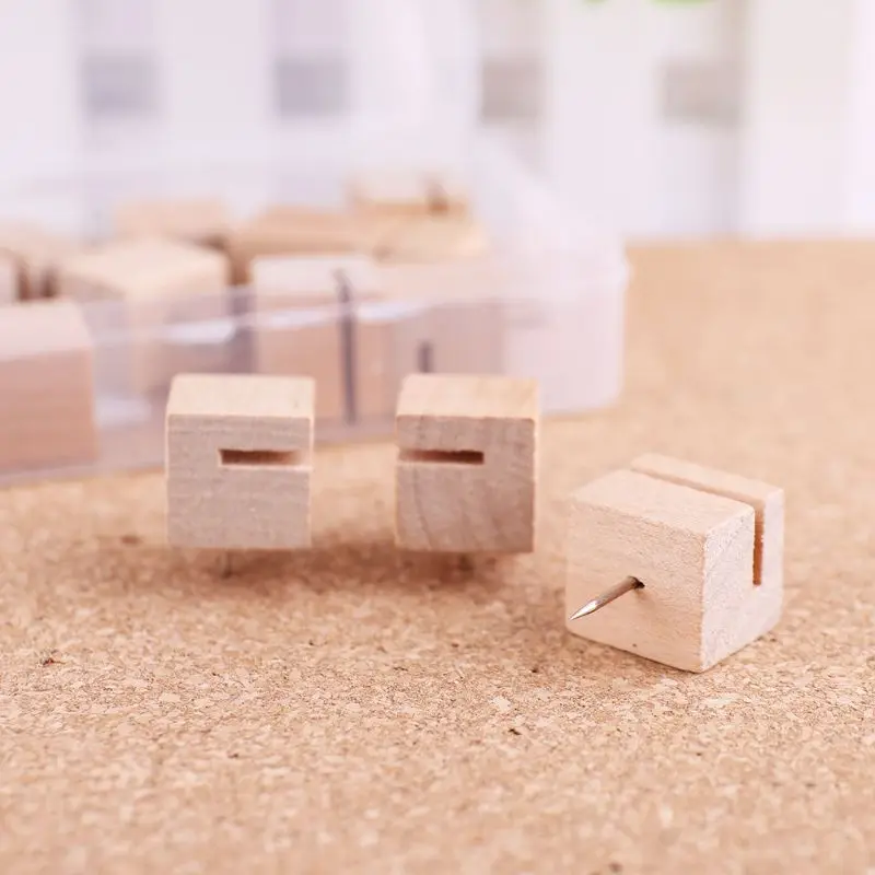 

6/12pcs Wooden Square Nail Thumbtack Board Pins Pushpins Drawing Photo Wall Stud QX2B