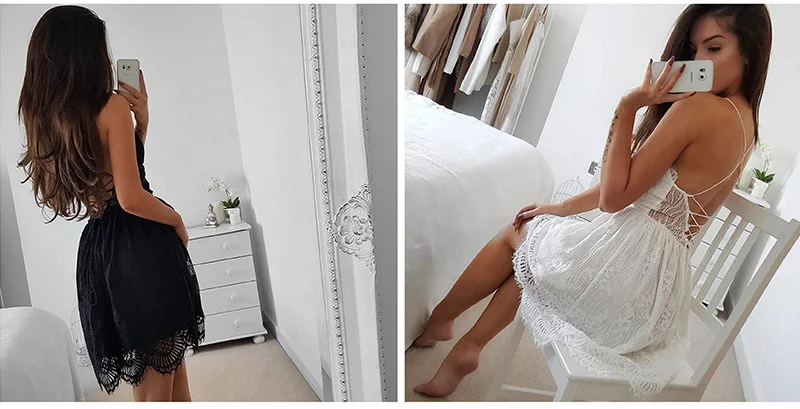 

Lace Sexy A-line Dresses Women Short Mini Backless Bandage Dress Club Party Summer Beach Dress 2020 V-neck Robe Femme Vestidos
