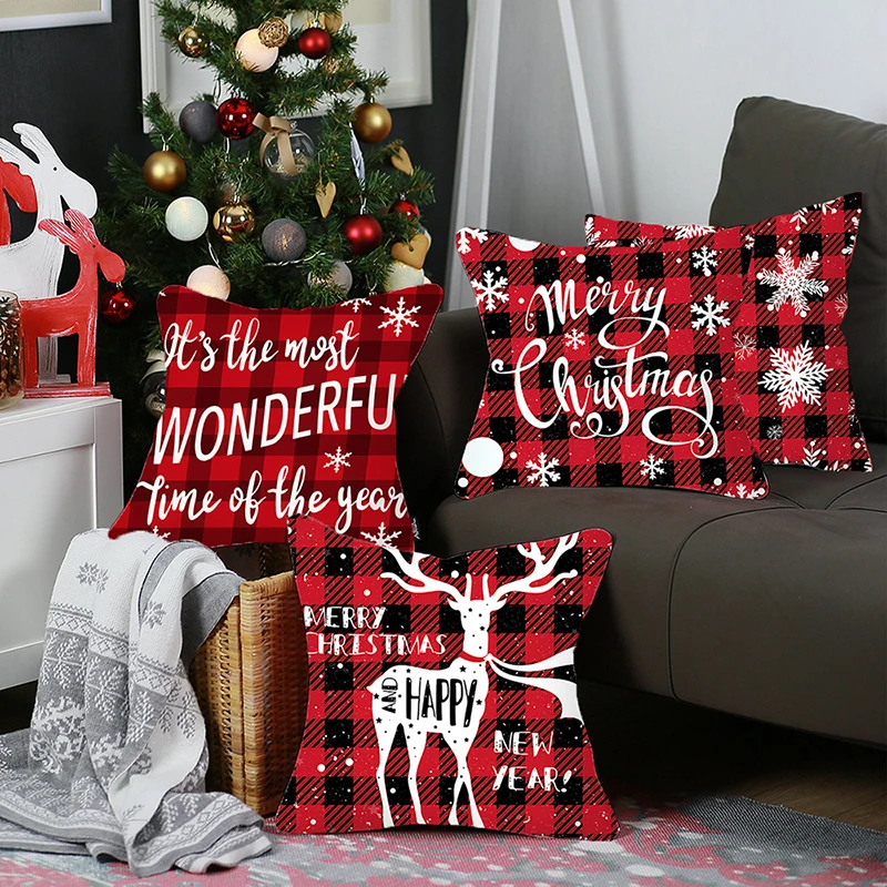 

45x45cm Christmas Pillowcase Decorative Cushion Cover Merry Christmas Decor for Home 2021 Christmas Ornament Happy New Year 2022