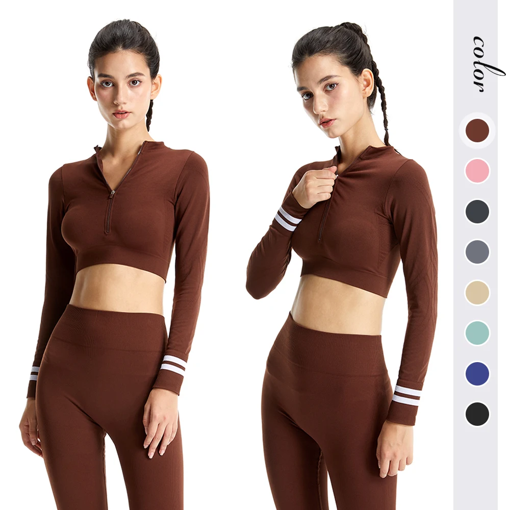 

Бесшовный Женский комплект для йоги Jalivanfit из 2 предметов, спортивная одежда для фитнеса, спортивная одежда, укороченный топ с длинным рукаво...