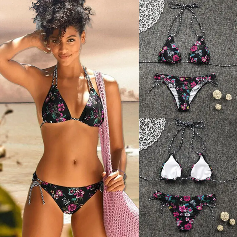 

2020 Women Bikini Set Fashion Summer Bandage Push Up Padded Plaid Swimwear Swimsuit Bathing Suits