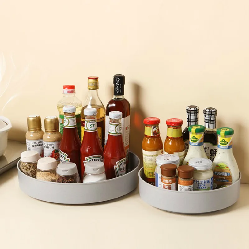 

360 Degree Rotating Cabinet Organizer Multifunctional Plastic Round Storage Rack Kitchen Spice Rack Bathroom Cosmetic Turntable