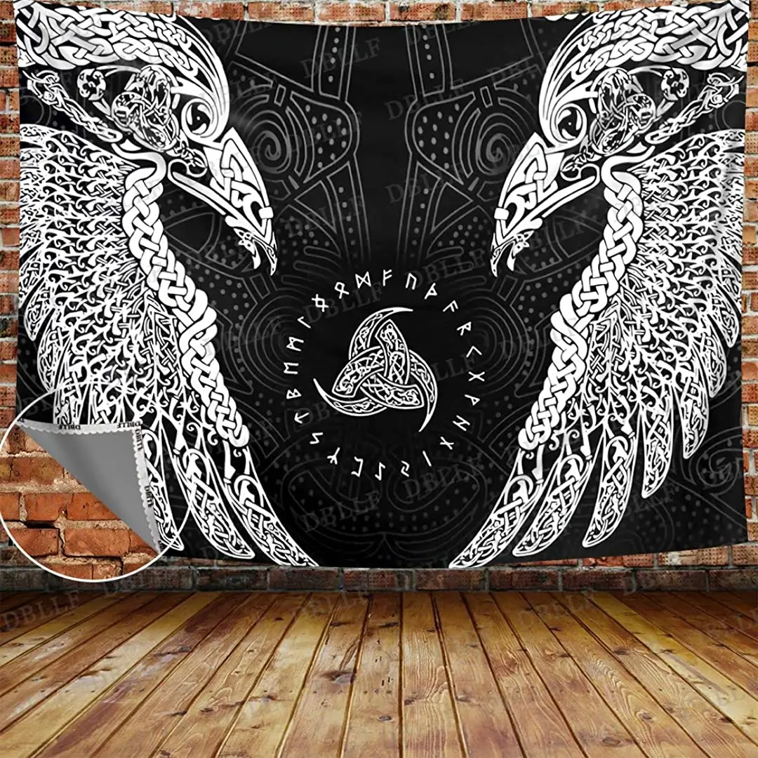 

DBLLF The Twin Ravens in Norse Mythology Viking Wall Hanging Tapestries Wall Tapestry Indian Boho Mandala Tapestry Large Flannel