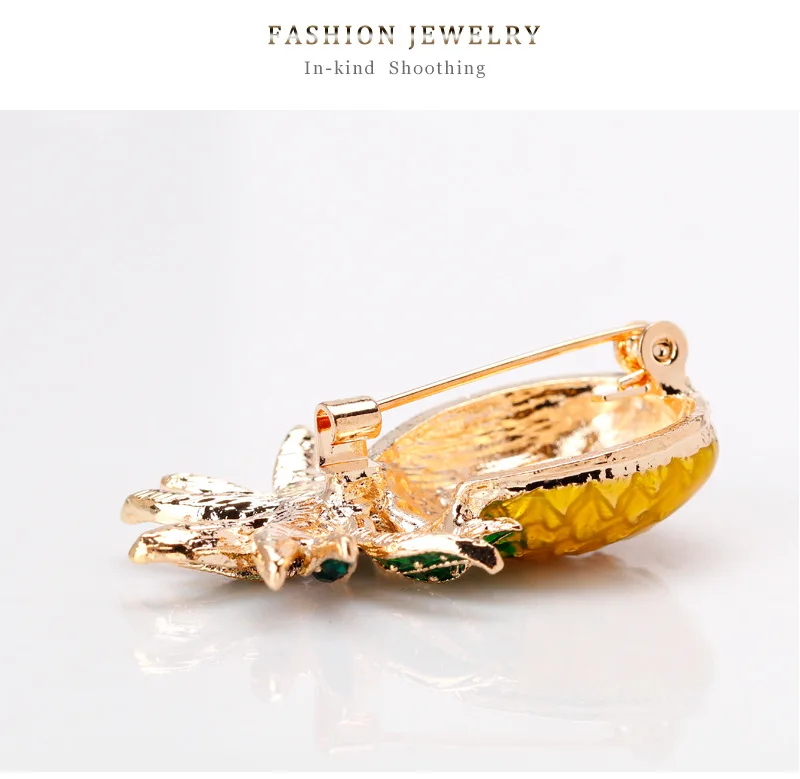 Желтый цвет ананас Фрукты Кристалл Стразы Броши для женщин модное летнее платье