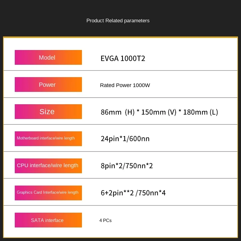 

EVGA rated 1600w 1600T2 computer power supply 80PLUS titanium gold medal/full module/10 year warranty Support RTX3090/3080