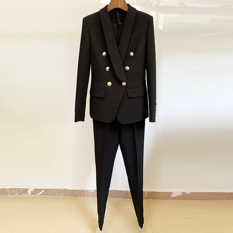 

High-quality Women's Business Suits and Pants 2-piece Suit New Autumn Fashion Double-breasted Ladies Office Jacket Slim Trousers