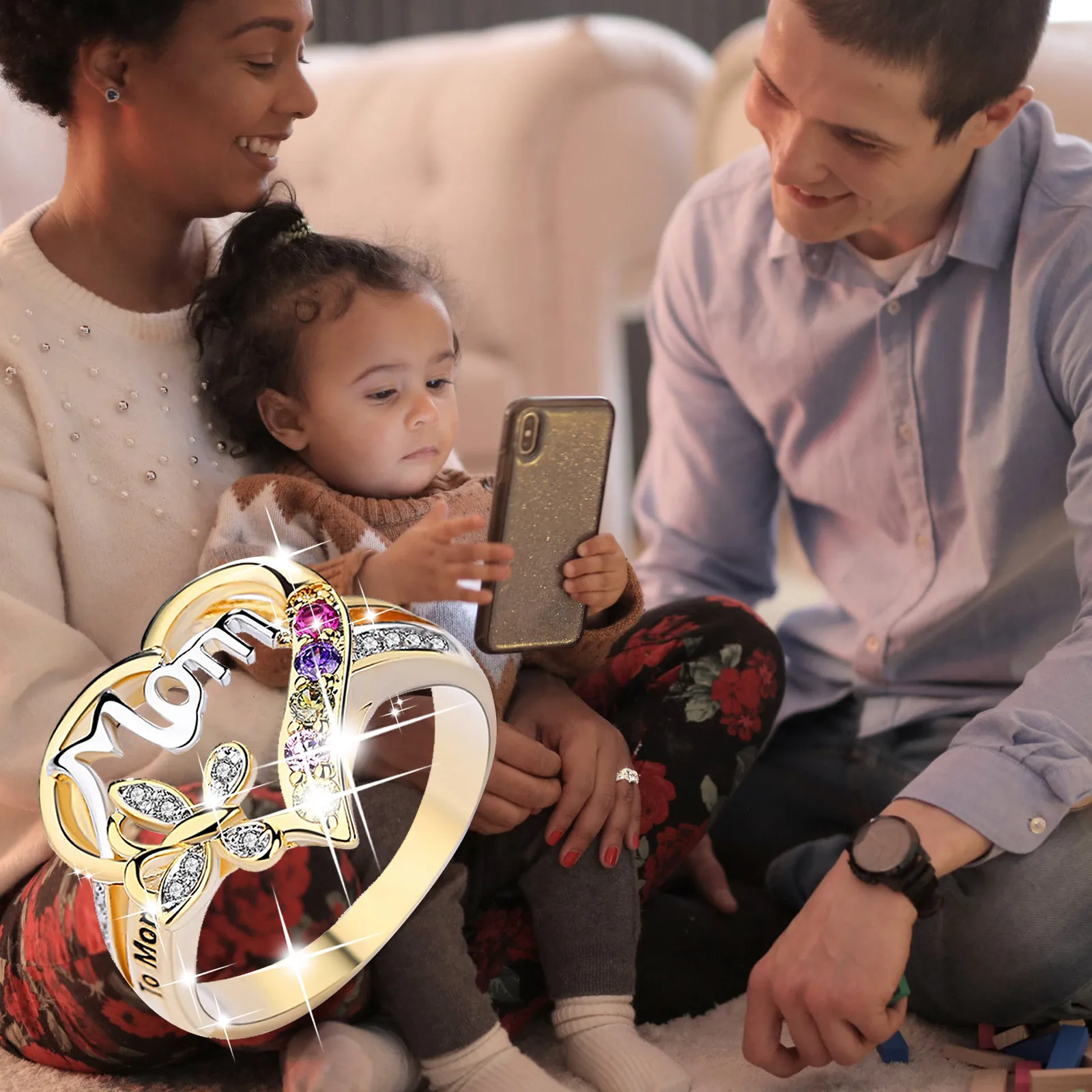 Женские кольца для матерей креативные с любовным сердцем и бриллиантами