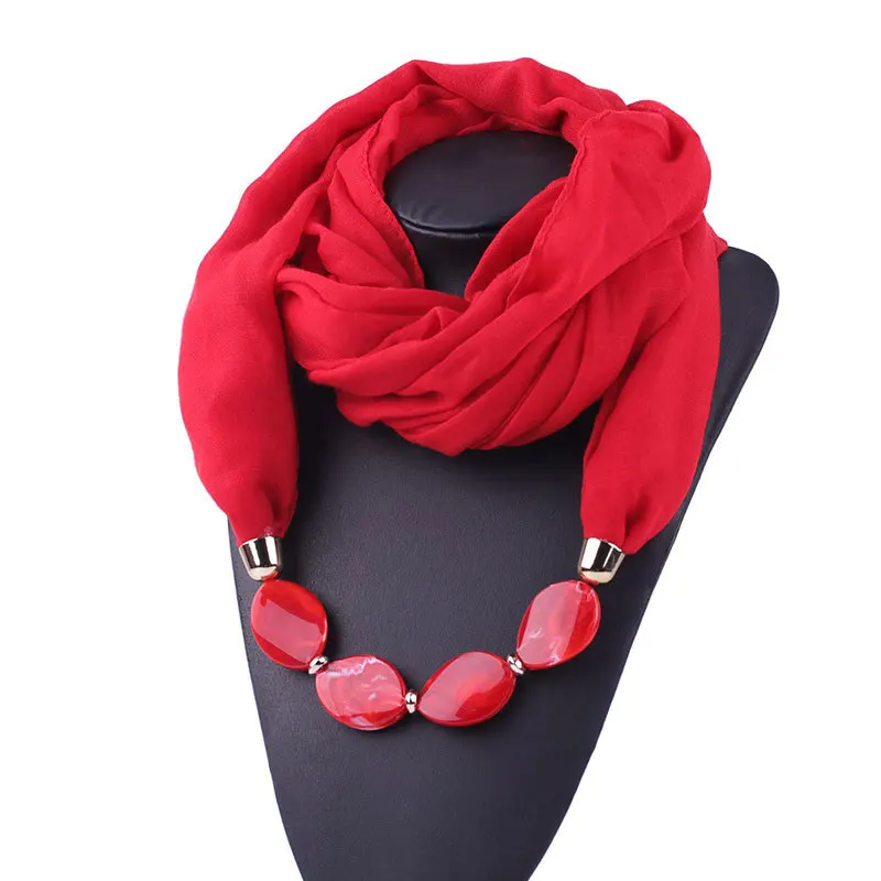 

Multi-style Decorative Chiffon Cotton Scarf Jewelry Necklace Resin Beads Pendant Scarf Women Foulard Femme Head Scarves Hijab