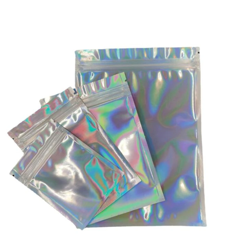 10Pcs 7.5x10/8.5x13/10x15mm Iridescent Holographic Plastic Opp Bag Pouch For Wrapping Favor Jewelry Packaging Business Wholesale - купить по
