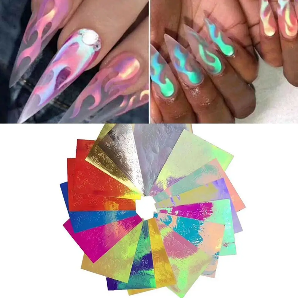 Fire Nail Holographic Strip Tape Nail Art Stickers Thin Laser Silver Stripe Sticker DIY Foil Decal Sticker