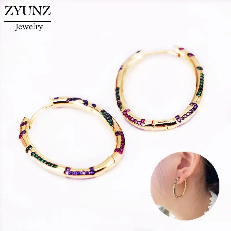 

Женские серьги-кольца с радужным кристаллом, медные, 2020, 2 пары, большие кольца