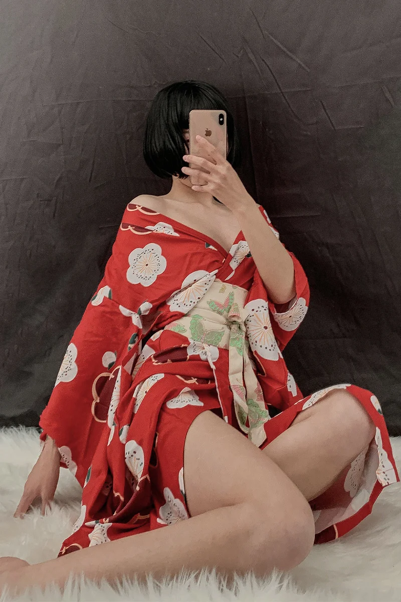 

Japanese Kimono Cosplay Geisha Bath Gown Printed Long Robe Nightwear Home Clothes Intimate Lingerie Yukata Lady Sexy Night Dress