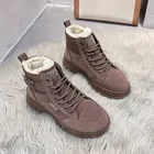 Зимняя женская обувь, зимние ботинки из нубука и бархата, ботильоны на шнуровке, новинка 2022, теплая Студенческая обувь на толстой подошве из плотного хлопка