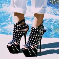 ladies sandel punk style gladiator sandals women rivet high heel sandals summer platform heels black shoes sandales femmes