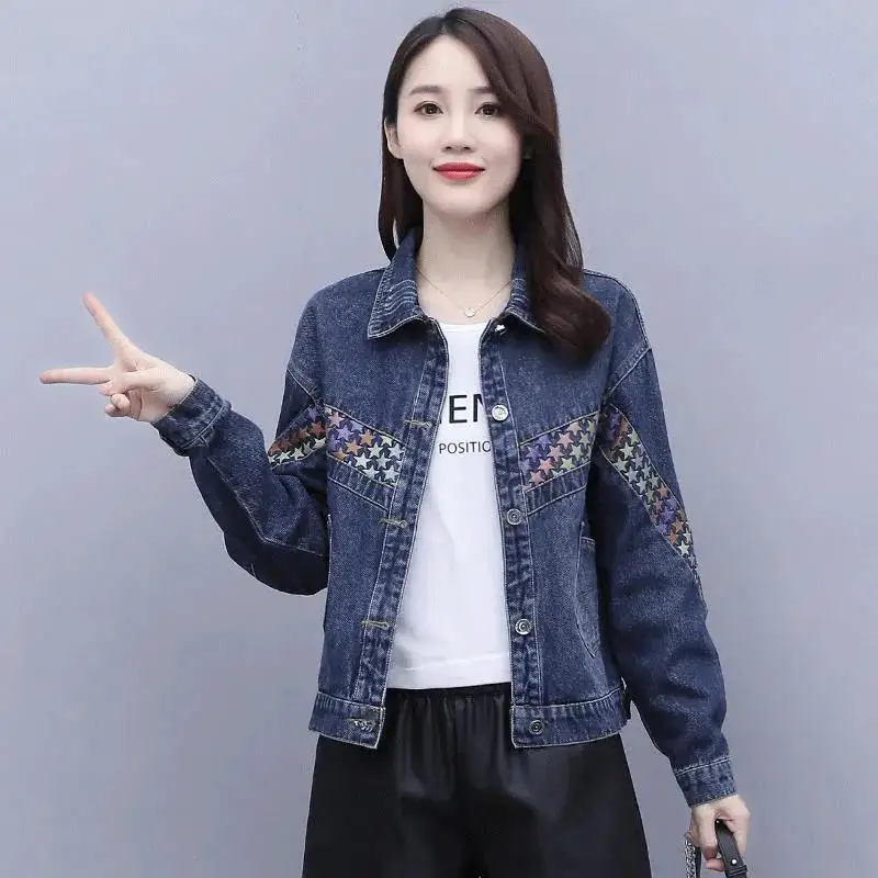 

Printing Denim Jackets Women 2022 Spring Autumn Cowgirl Jacket Fashion New Loose Short Outerwear Female Stitching Coat Tops