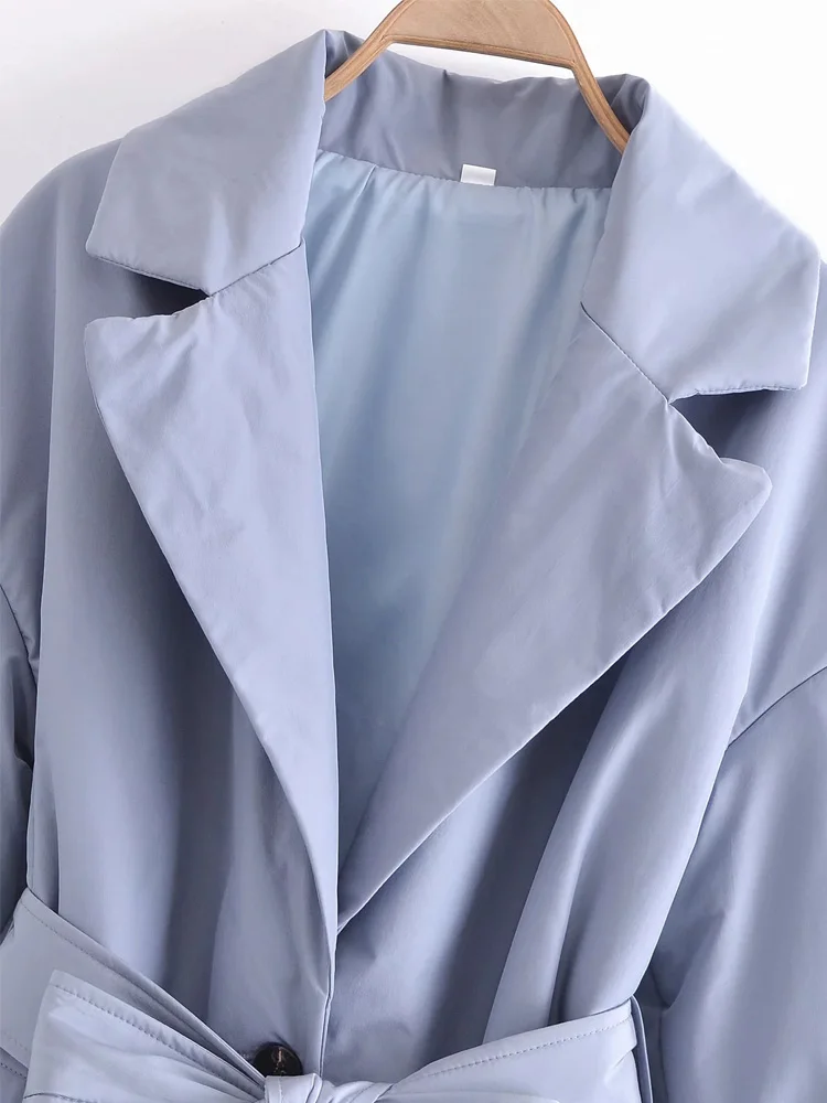 XNWMNZ 2022 water and wind protection quilted jacket with belt coat Women lapel collar long sleeve jacket female Winter Black