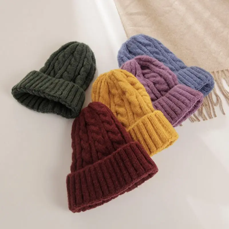 Шапка женская унисекс из хлопка однотонная теплая мягкая в стиле хип хоп вязаная