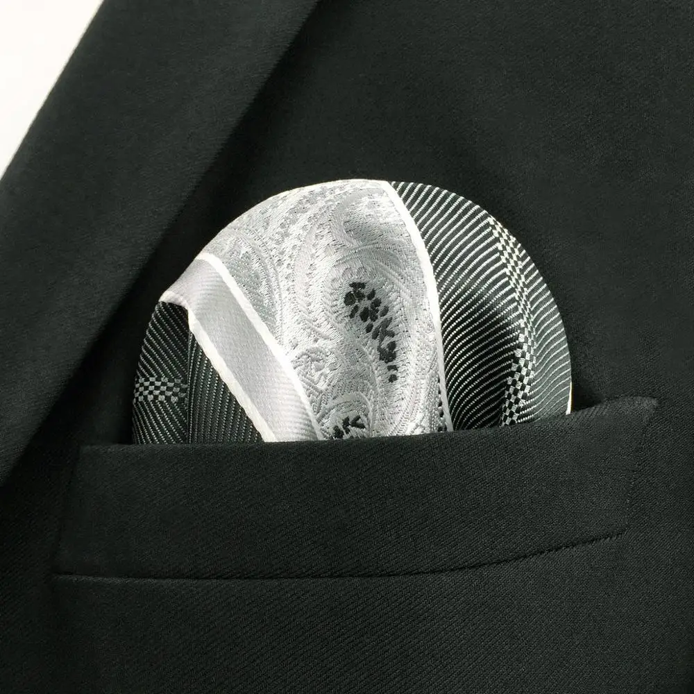 Белый серый Пейсли мужской карманный квадратный шелка роскошный носовой платок