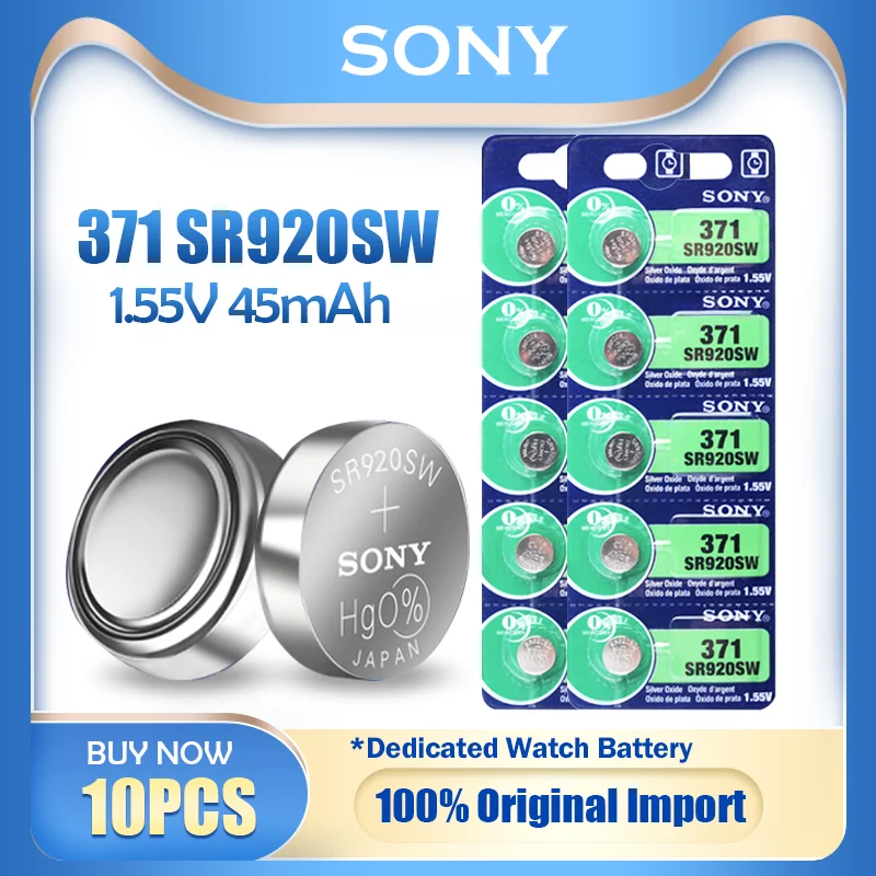 10 шт. Sony 371 SR920SW AG6 LR920 370A 171 LR69 SR920 SR69 1 55 V аккумулятор из оксида серебра для