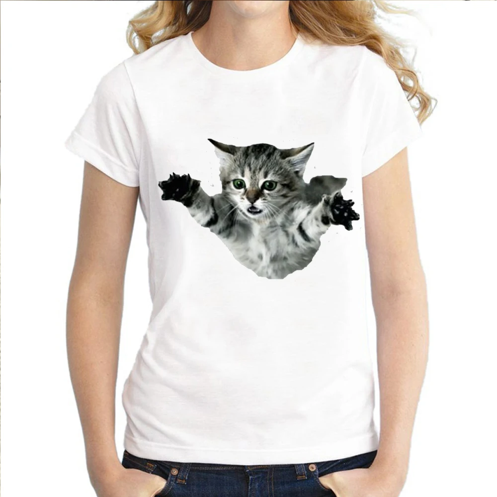 Летняя футболка для женщин с 3D милым принтом кота Харадзюку короткими рукавами и