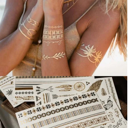 

Sexy Sun Moon Star Temporary Tattoo Women Party Body Arm Art Fake Flash Tatoos Gold Metallic Tattoo Stickers Girl Bracelet Wrist
